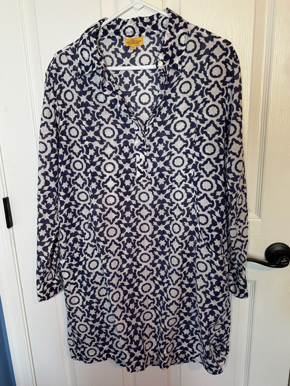 Roberta Roller Rabbit Navy and White Geometric Coastal Boho Cover Up Large